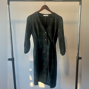 MNG Casual Green Plaid V-neck Dress